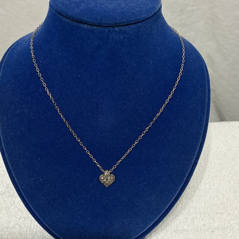 Heart Pendant Necklace in Gunmetal with Pave Crystals - Women Jewelry
